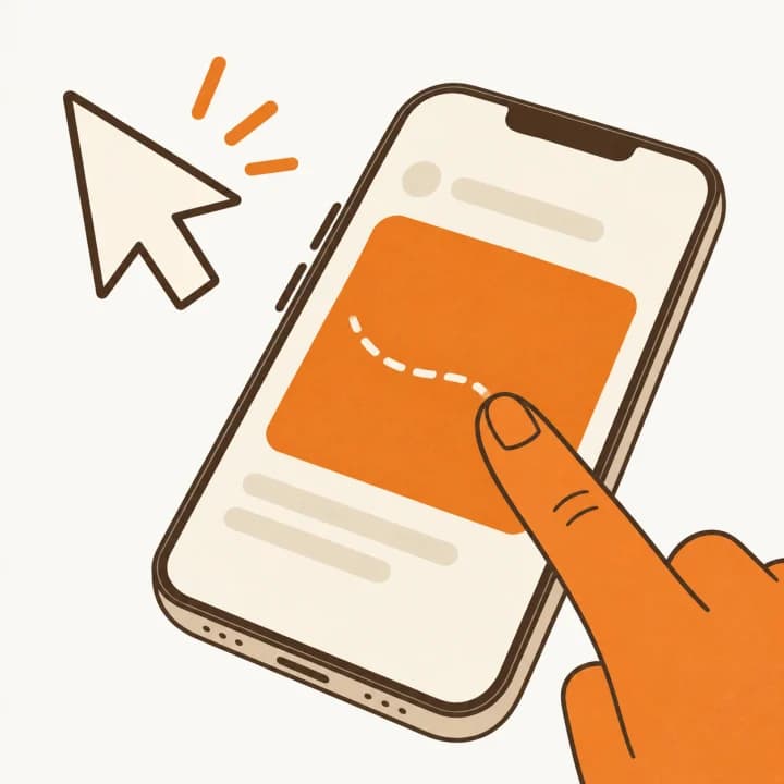 A finger swiping on a phone trackpad beside a large pointer arrow